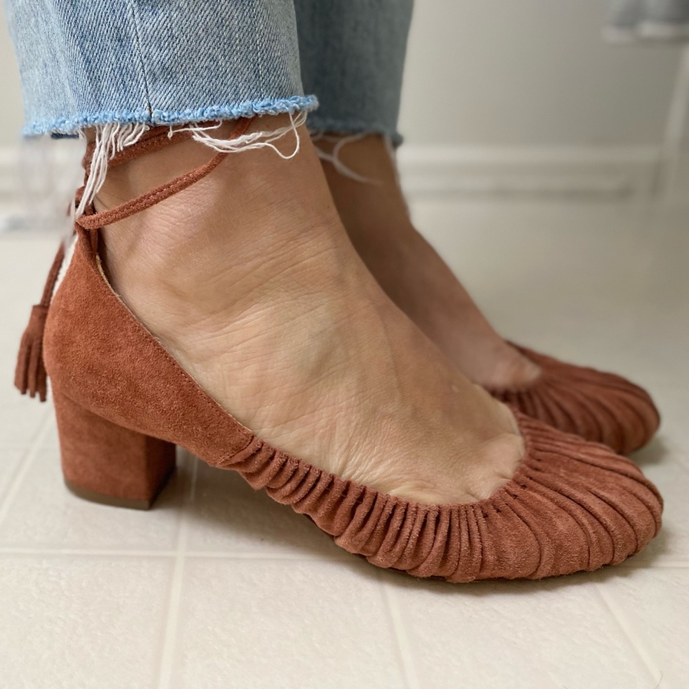 Sezane Suede Pumps with Lace Tie Ankle Size EU 38 US 7.5